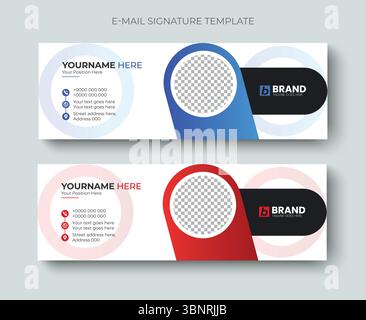 Modello vettoriale di design moderno e minimalista per firma e-mail o piè di pagina. Firma e-mail professionale, intestazione, copertura sociale Illustrazione Vettoriale