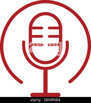 Icona vettore microfono podcast – simbolo trasmissione circolare rosso Illustrazione Vettoriale