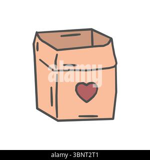 Confezione regalo disegnata a mano con un cuore, ideale per donazioni di beneficenza, donazioni o regali ponderati Illustrazione Vettoriale