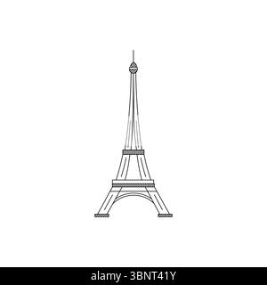 Un semplice contorno vettoriale della Torre Eiffel, simbolo iconico di Parigi, perfetto per viaggi e design a tema francese. Illustrazione Vettoriale