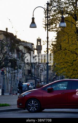 Torre di Arnolfo, Palazzo Vecchio vista da via il Prato, Firenze, Toscana, Italia, Europa Foto Stock