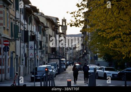 Torre di Arnolfo, Palazzo Vecchio vista da via il Prato, Firenze, Toscana, Italia, Europa Foto Stock