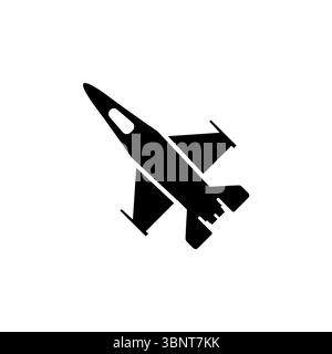 Jet Fighter armato, icona Solid Flat Vector di Flight War Plane isolata su sfondo bianco. Illustrazione Vettoriale