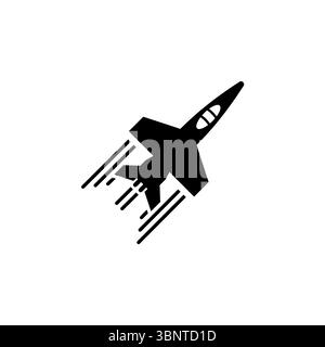 Flying Fighter Jet, Military Aircraft Solid Flat Vector icona isolata su sfondo bianco. Illustrazione Vettoriale
