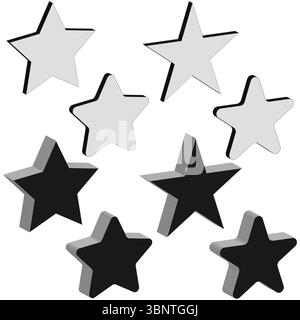 Icone delle stelle di gradiente. Forme di ombreggiatura monocromatiche. Vettore cluster in caduta. Semplice impostazione del contrasto. Illustrazione Vettoriale
