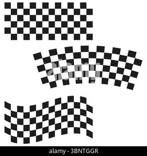 Composizione a scacchi ondulata. Schema a scacchi curvo. Vettore quadrato distorto. Fregio a bandiera dinamico. Illustrazione Vettoriale