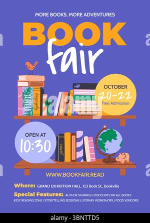 Poster verticale della fiera del libro o del festival. Illustrazione Vettoriale