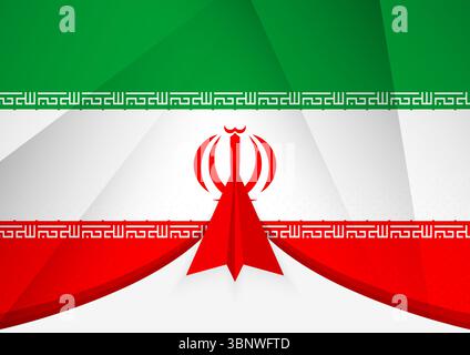 Iran Flag con Abstract Paper Airplane Design, National Flag in stile geometrico di carta piegata. Illustrazione vettoriale. Illustrazione Vettoriale