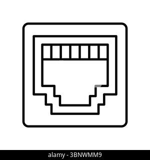 Icona della linea Ethernet. Illustrazione vettoriale. Interfaccia porta LAN su dispositivi quali modem computer, router, server. Connessione via cavo alla rete cablata. Illustrazione Vettoriale