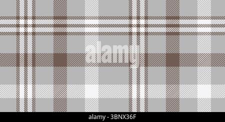 Motivo tartan bianco, marrone e grigio senza cuciture con strisce diagonali. Design geometrico a scacchi per tessuto, carta da parati o sfondi digitali. Illustrazione Vettoriale