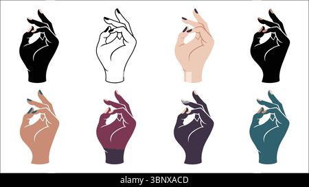 Elegante e femminile set di vettori per gesti della mano in più colori Illustrazione Vettoriale