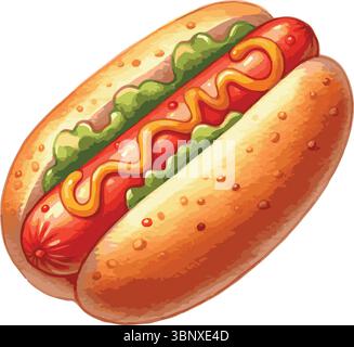 Immagine di un hot dog dipinta ad acquerello vettoriale Illustrazione Vettoriale
