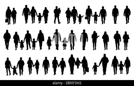 Set vettoriale per la silhouette di famiglia di persone che camminano Illustrazione Vettoriale