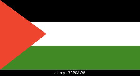 Bandiera della Palestina. Colori e proporzioni ufficiali. Bandiera nazionale palestinese. Illustrazione Vettoriale
