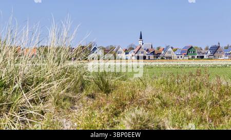 Vista sul villaggio Den Hoorn, un piccolo villaggio sulle isole wadden, Texel, Paesi Bassi, Den Hoorn Texel, Nederland Foto Stock