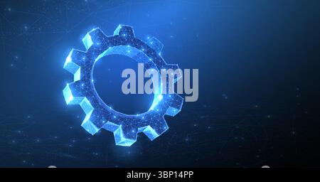 Marcia. Illustrazione moderna 3d con meccanismo a reticolo vettoriale astratto su sfondo blu scuro. Illustrazione Vettoriale