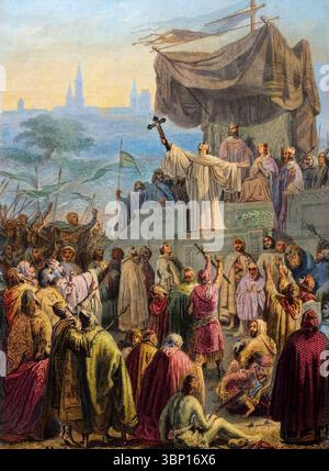 San Bernardo di Chiaravalle predicando la seconda Crociata a Vezelay, 31 marzo 1146 - incisione dopo Emile Signol - Foto Stock