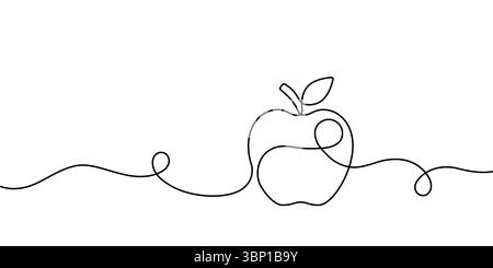 Apple line art. Mela disegnata a mano. Disegno a linea continua della frutta. Alimenti a contorno singolo per la stampa del design. Stato schizzo lineart singolo. Insegna della semplicità Illustrazione Vettoriale