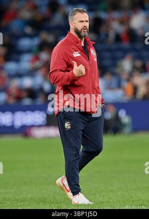 Andy Farrell dei British Irish Lions gesti di allenatore prima della partita del tour tra NSW Waratahs e British & Irish Lions all'Allianz Stadium il 5 luglio 2025 a Sydney, Australia. (Foto di Izhar Khan) esclusivamente per uso editoriale. Foto Stock