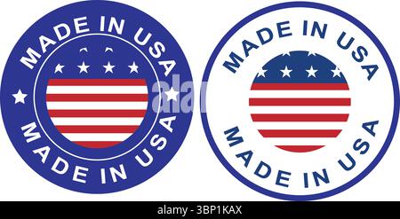 Distintivi Made in USA con disegno circolare a bandiera Illustrazione Vettoriale