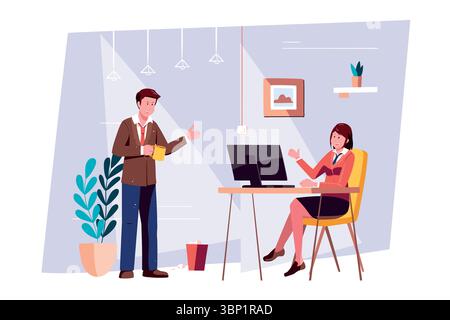 Spazio di coworking disegnato a mano piatta Illustrazione Vettoriale