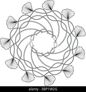 Illustrazione organica del Ginkgo Biloba con steli simbolici intrecciati Illustrazione Vettoriale