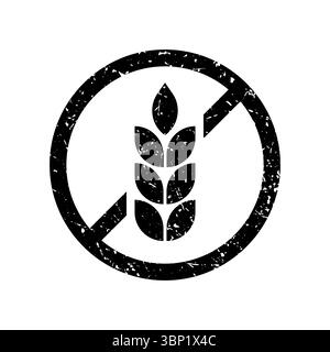 Icona senza glutine. Simbolo del logo pane senza glutine. Grano. Alimenti in fibra di avena contro la celiachia. Etichetta rotonda nera isolata su sfondo bianco Illustrazione Vettoriale