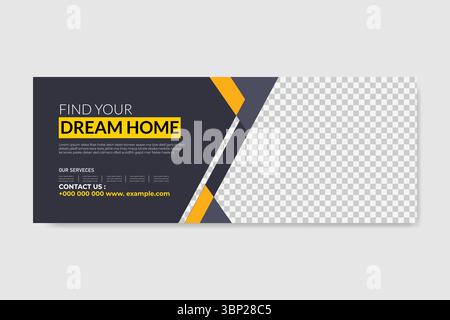 Modello di banner web di copertina per i social media immobiliari di facebook Illustrazione Vettoriale
