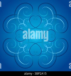 Elegante elemento di design con ricci blu su sfondo blu sfumato. Illustrazione del vettore dell'acqua. Ornamento etnico popolare in stile nordico. Ornamento monocromatico Illustrazione Vettoriale