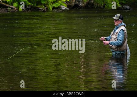 La pesca con la mosca Farmington fiume   Barkhamsted, Connecticut, Stati Uniti d'America Foto Stock