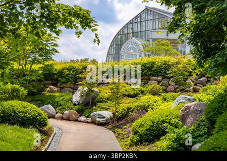 Splendida immagine dell'architettura esterna del Como Park Conservatory, Foto Stock