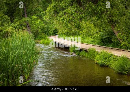 Una vista panoramica del percorso delle sorgenti del fiume Mississippi, che si snoda lungo le rive del famoso fiume. Foto Stock