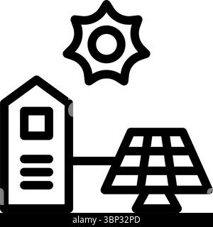 Casa Icon Line alimentata da pannello solare. Energia libera, ecologia, energia rinnovabile, energia verde e impianto solare. Icona lineare e contorno. Illustrazione Vettoriale