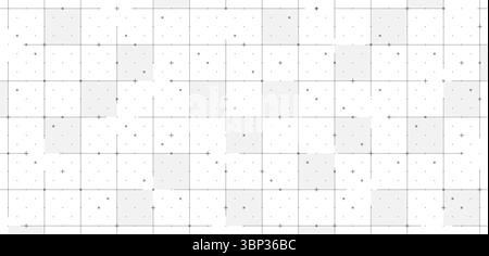Futuristico sfondo tech grid con linee digitali e mesh wireframe. Interfaccia HUD astratta in bianco e nero. Ideale per dashboard fantascientifici, mappe virtuali, progetti, radar o visualizzazione di giochi VR. Illustrazione Vettoriale