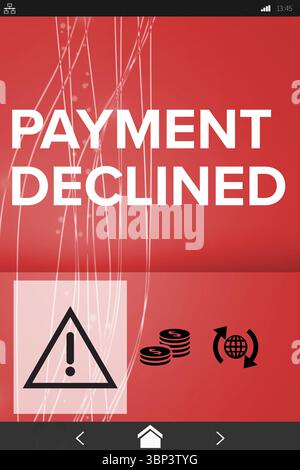 Testo pagamento rifiutato sullo schermo del cellulare Foto Stock