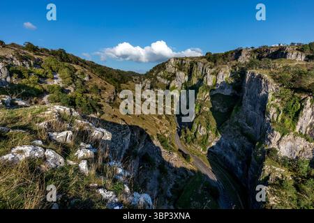Cheddar Gorge; Somerset; dal lato nord; Regno Unito Foto Stock