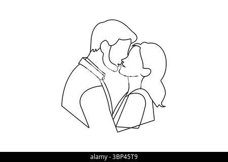 Coppia che bacia una linea continua disegnando un'illustrazione vettoriale minimalista Illustrazione Vettoriale