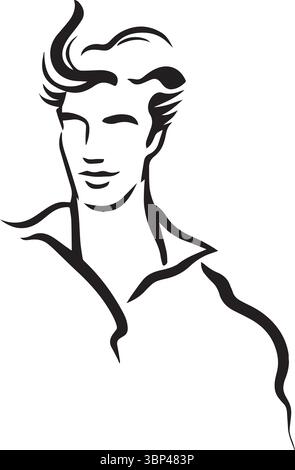 Linea minimalista in bianco e nero Art of Human Face Illustrazione Vettoriale