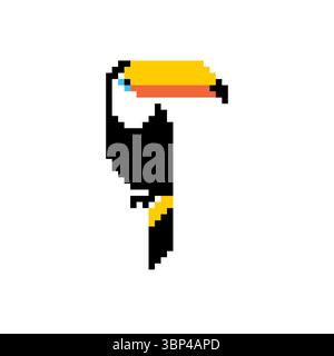 Toucan pixel art. 8 bit Tropical Bird Illustrazione Vettoriale