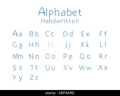 Blue Pen alfabeto scritto a mano Illustrazione Vettoriale