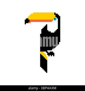Toucan pixel art. 8 bit Tropical Bird Illustrazione Vettoriale