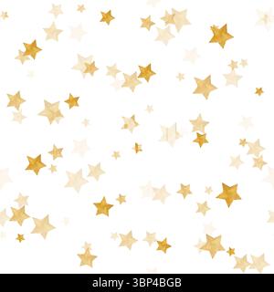 Splendido motivo senza cuciture con costellazioni in lamina d'oro, stelle gialle, sfondo cielo. Acquerello Foto Stock