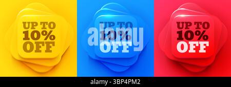 Sconti fino al 10%. Banner Neumorfi. Cartello con il prezzo dell'offerta scontata. Simbolo dell'offerta speciale. Sfondo podio etichetta sconto. Vettore Illustrazione Vettoriale