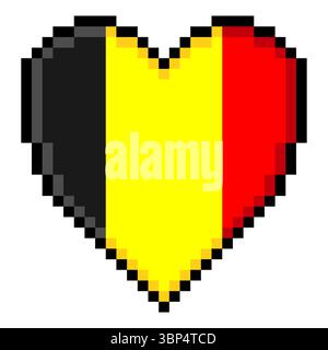 Bandiera belga con forma a cuore in stile pixel art Illustrazione Vettoriale