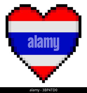 Bandiera thailandese a forma di cuore in stile pixel art Illustrazione Vettoriale