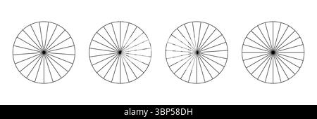 Schema delle parti delle ruote. Raccolta di grafici segmentati. Modelli di grafici a torta. Molti settori dividono il cerchio su parti uguali. Delineare la grafica sottile Illustrazione Vettoriale