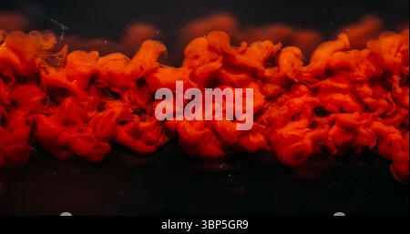 Nuvola di inchiostro. Sfondo Shimmer. Colore rosso brillante sfocato liquido di vapore che galleggia sull'astrazione creativa acrilica nera scura. Foto Stock