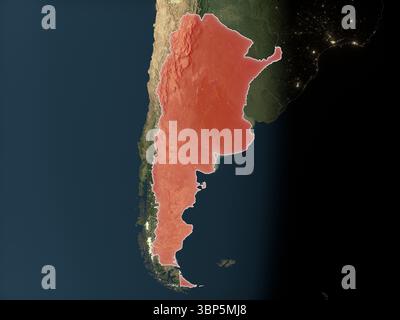 Argentina evidenziato in rosso sulla Terra realistica. Elementi di questa immagine forniti dall'ESA. Foto Stock