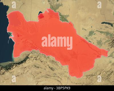 Turkmenistan evidenziato in rosso su una mappa realistica con i confini del paese. Elementi di questa immagine forniti dall'ESA. Foto Stock