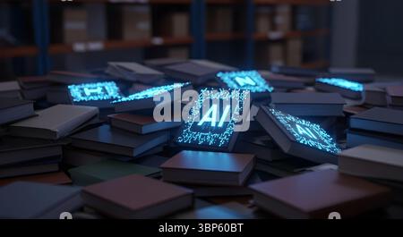 Libri AI: Conoscenza digitale, apprendimento automatico, apprendimento futuristico. Foto Stock